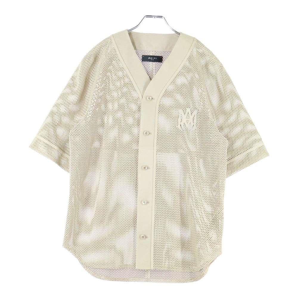 AMIRI(アミリ) Ma perforated leather shirt MAロゴ レザー メッシュ 半袖シャツ ブラウン