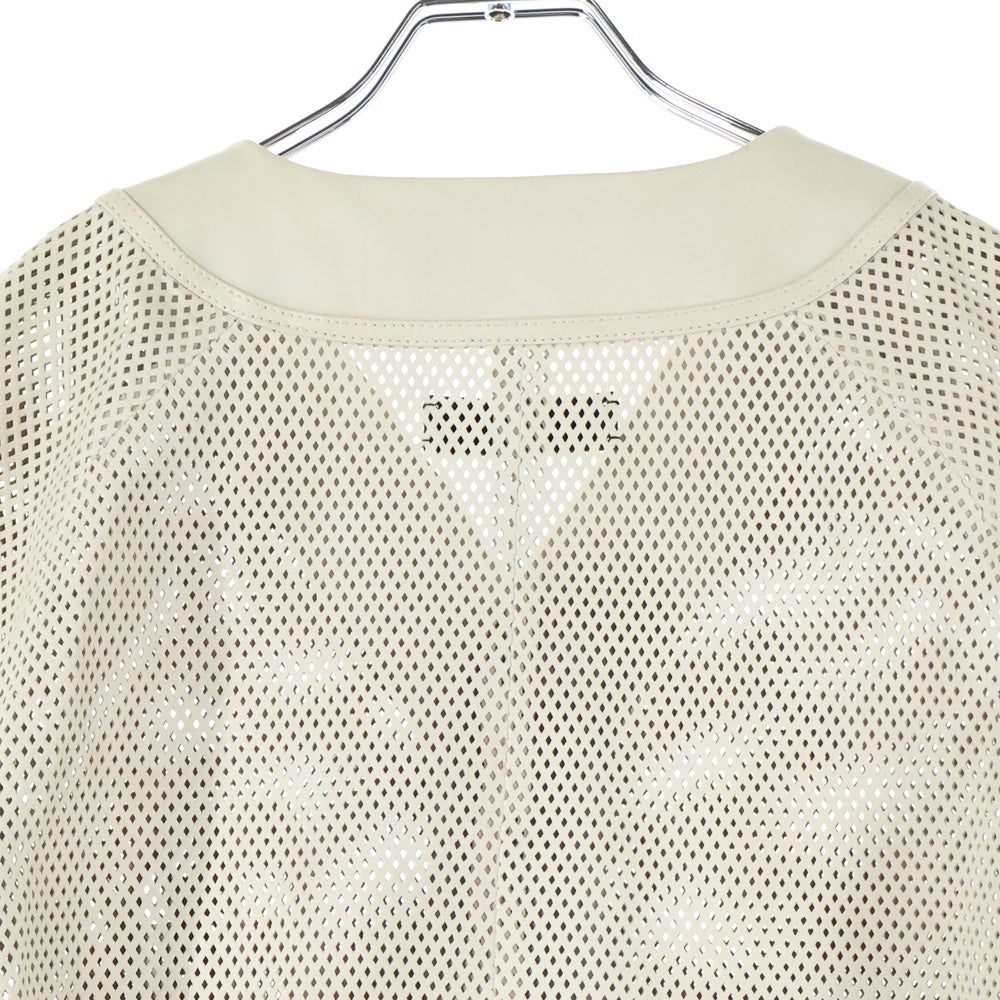 AMIRI(アミリ) Ma perforated leather shirt MAロゴ レザー メッシュ 半袖シャツ ブラウン