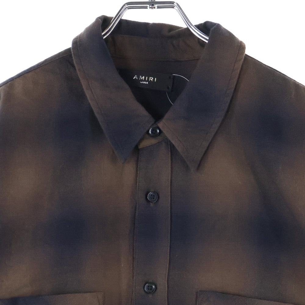 AMIRI(アミリ) ペンキ加工 スプラッシュ ラインストーン 長袖シャツ ブラウン