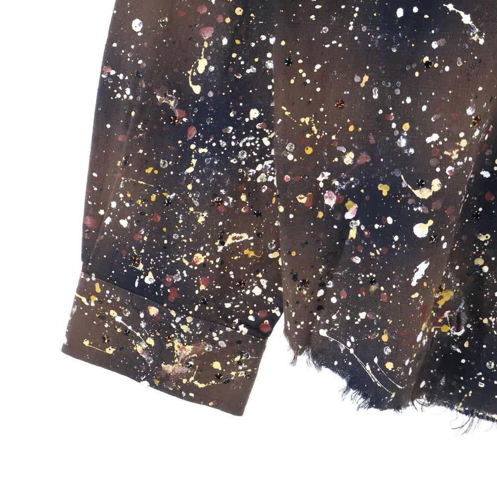 AMIRI(アミリ) ペンキ加工 スプラッシュ ラインストーン 長袖シャツ ブラウン