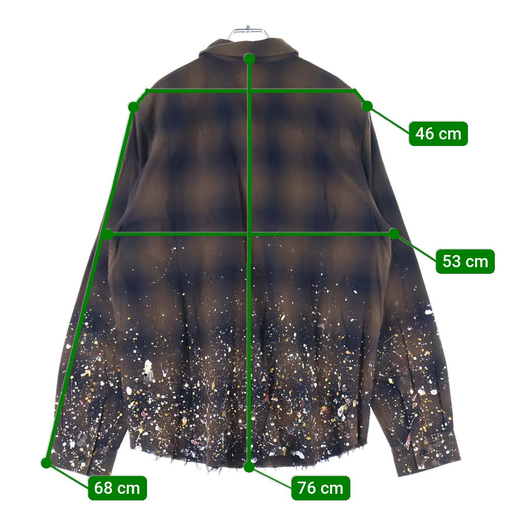 AMIRI(アミリ) ペンキ加工 スプラッシュ ラインストーン 長袖シャツ ブラウン