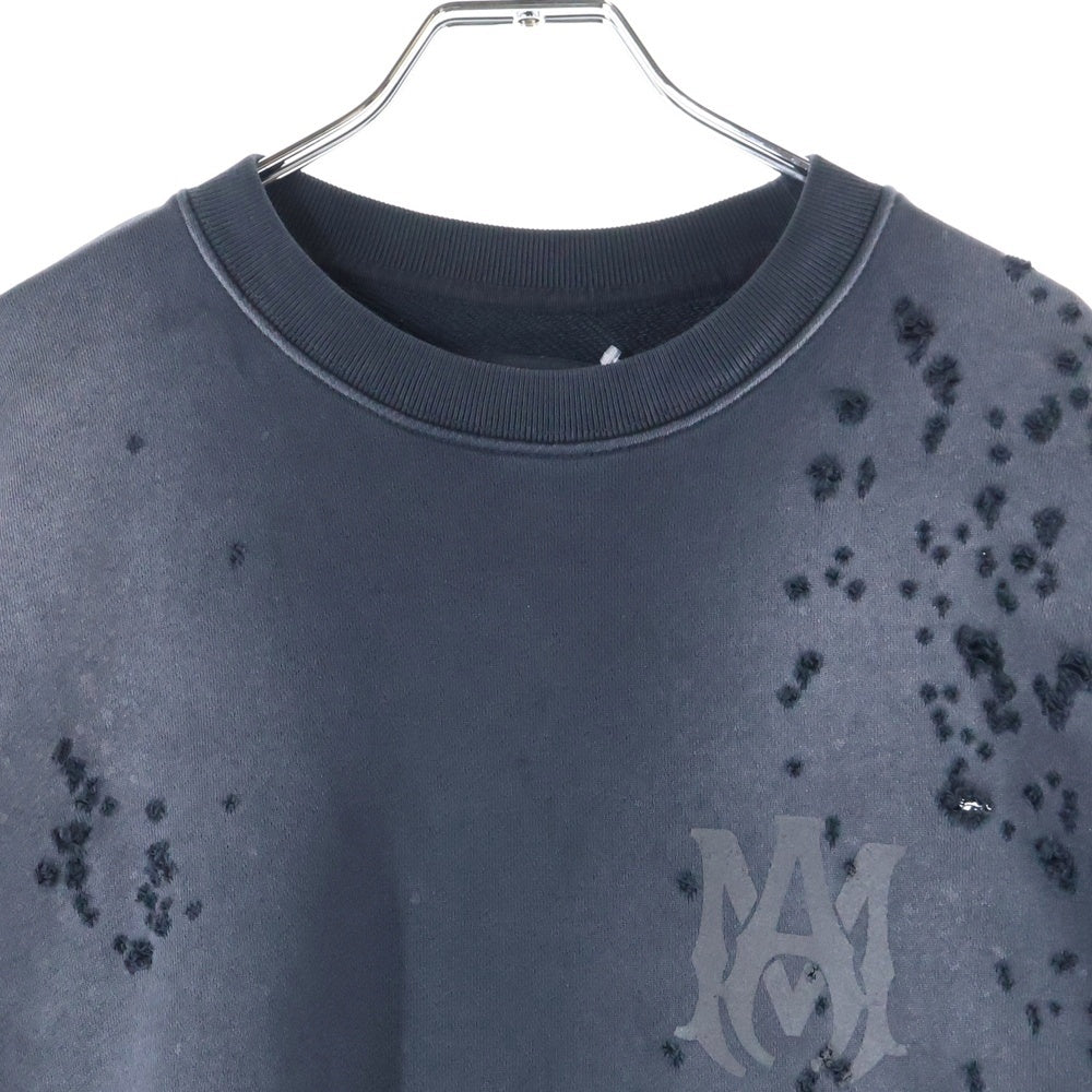 AMIRI(アミリ) MA Logo SHOTGUN Crewneck フロントロゴ ショットガン加工 クルーネックスウェットトレーナー ブラック
