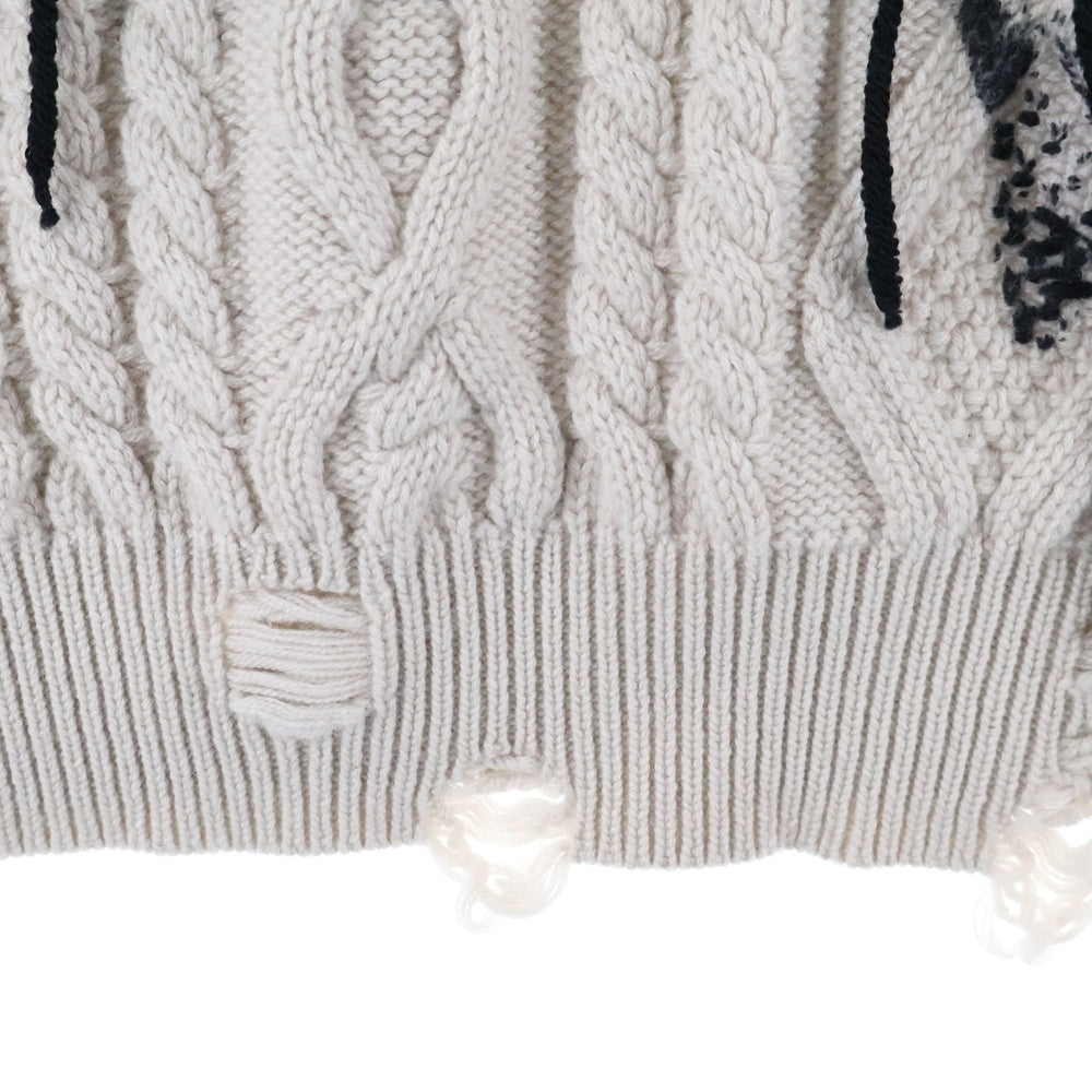 AMIRI(アミリ) 22AW WES LANG CABLE REAPER CREW ウェスラング スカル ダメージ加工クルーネックカシミアニットシャツ ベージュ AW22MKL023