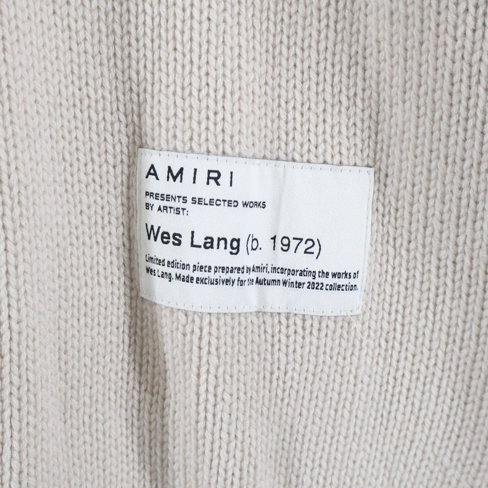 AMIRI(アミリ) 22AW WES LANG CABLE REAPER CREW ウェスラング スカル ダメージ加工クルーネックカシミアニットシャツ ベージュ AW22MKL023