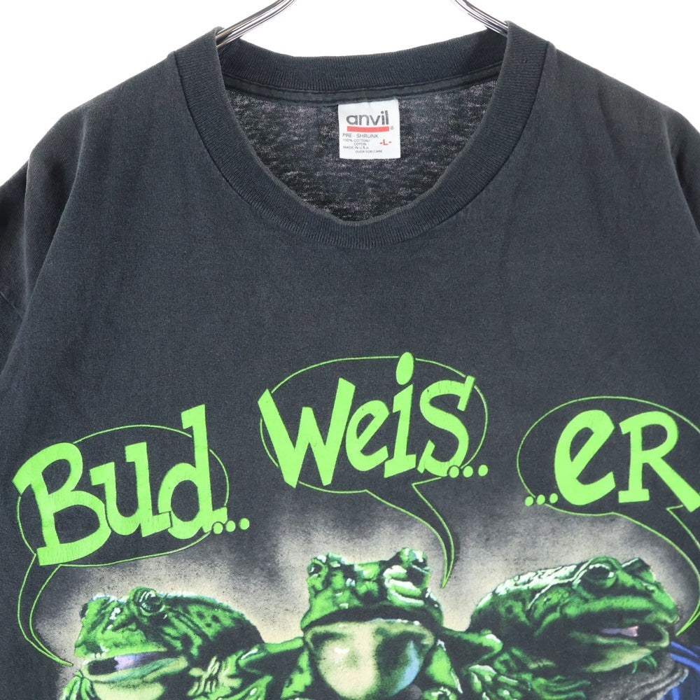 VINTAGE(ヴィンテージ) 90S Budweiser 3 FROGS YOUR PAD OR MINE 両面プリント クルーネック半袖Tシャツ カットソー ブラック