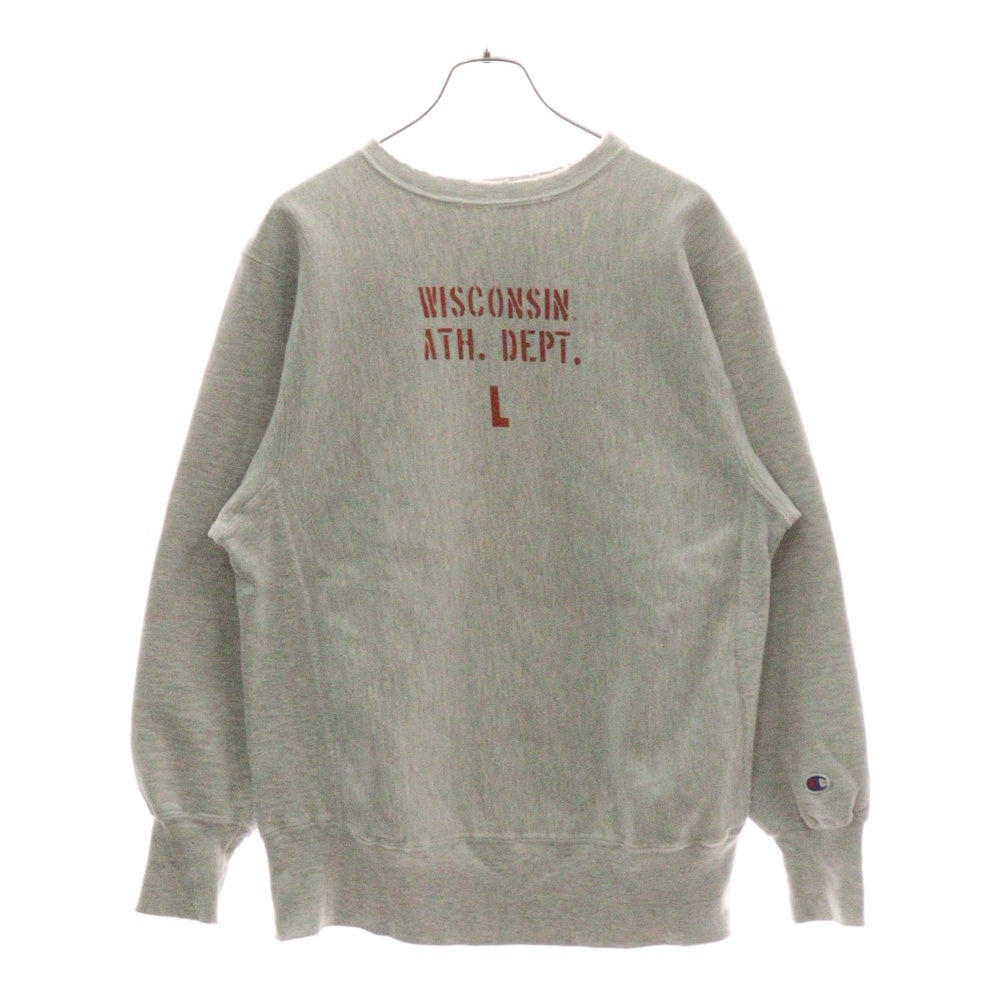 CHAMPION(チャンピオン) 90's Reverse Weave WISCONSIN ATH DEPT リバースウィーブ 刺繍タグ前期 三段染み込みプリント スウェットクルーネック トレーナー グレー