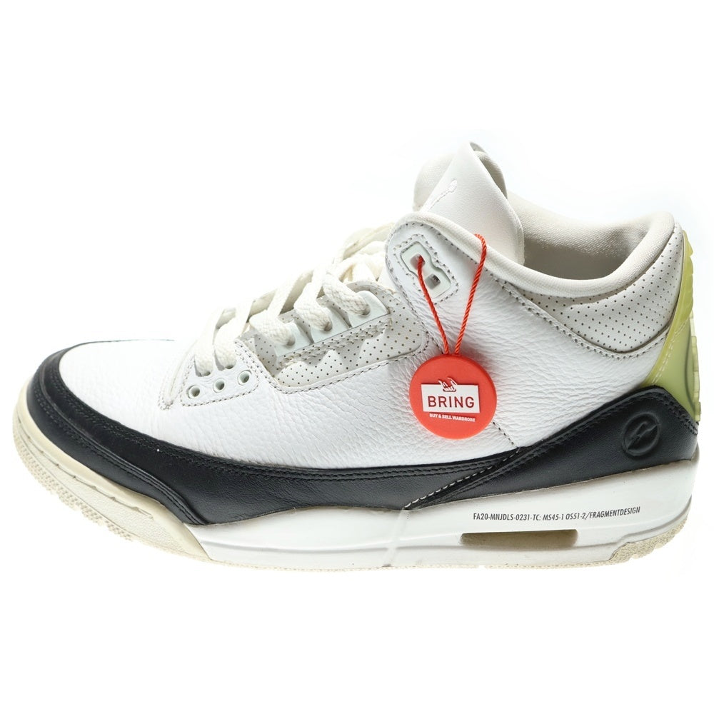 NIKE(ナイキ) ×fragment design AIR JORDAN3 RETRO SP DA3595-100 フラグメントデザイン エアジョーダン3 ミッドカットスニーカー ホワイト/ブラック US8.5/26.5cm