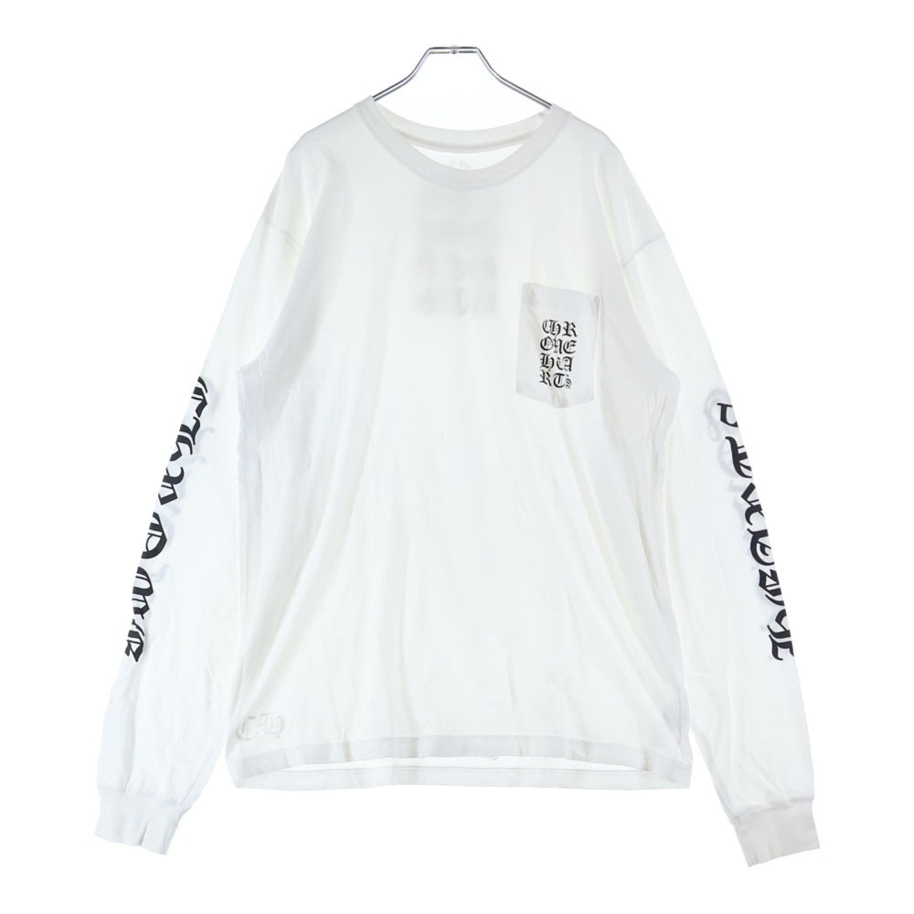 CHROME HEARTS(クロムハーツ) Vertical Logo Tee ヴァーティカルロゴ 長袖Tシャツ 胸ポケットロゴ バックロゴ 長袖カットソー ホワイト