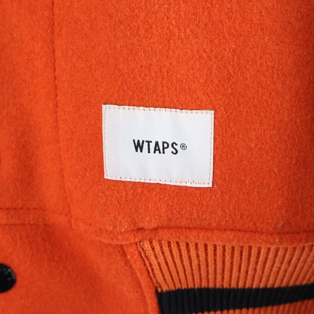 WTAPS(ダブルタップス) 18AW CLUB JACKET バック刺繍ロゴ スリーブ切替 メルトンウール スタジアムジャケット オレンジ/ブラック 182BRDT-JKM04