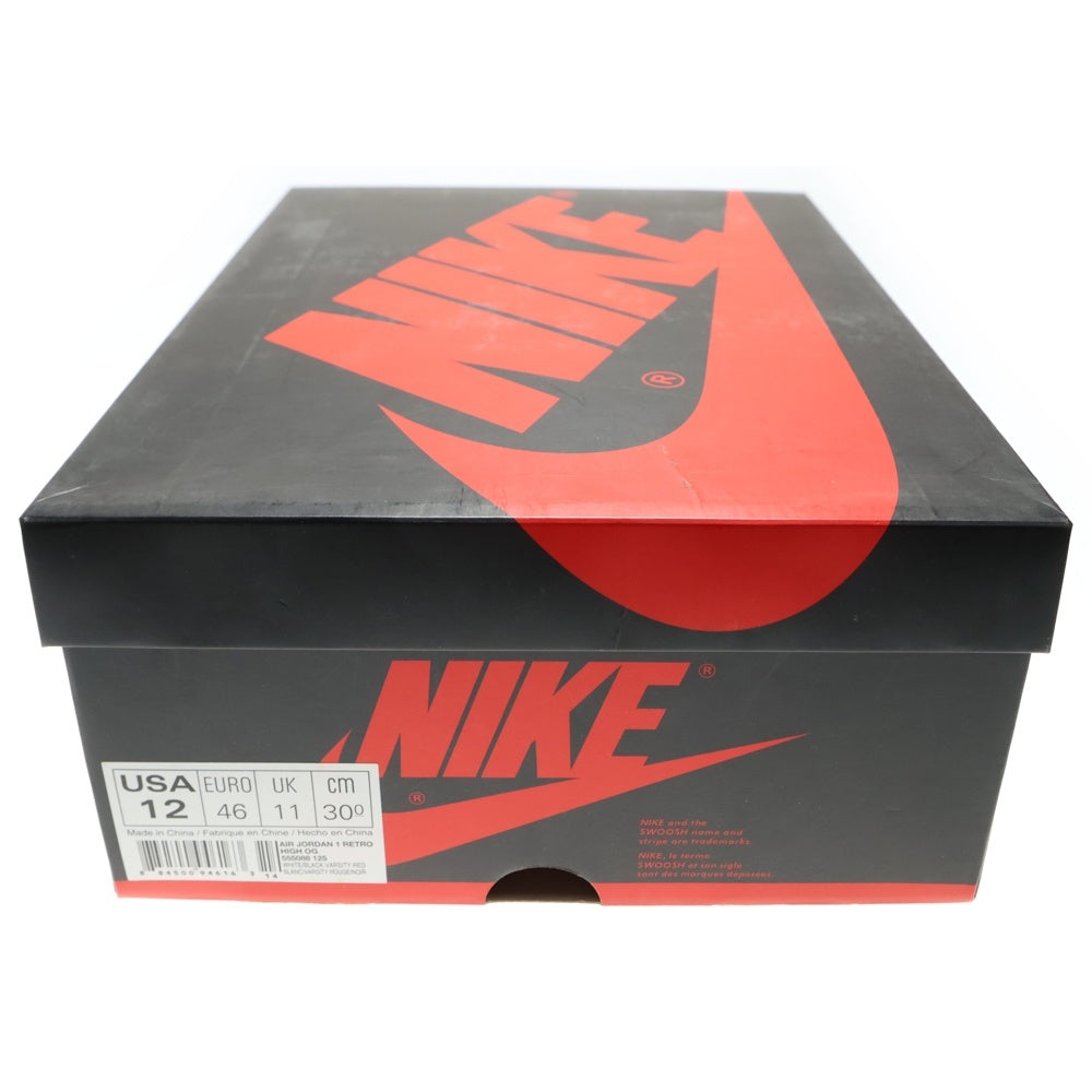 NIKE(ナイキ) AIR JORDAN1 RETRO HIGH OG BLACK TOE 555088-125 エアジョーダン1 ハイカットスニーカー つま黒 ブラック/レッド US12/30cm ※紐社外品