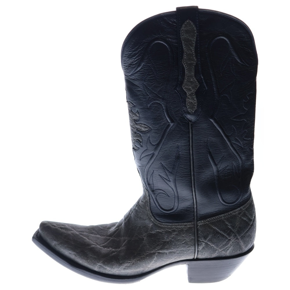 BLACK JACK(ブラックジャック) レザー切り替え エキゾチックレザー 象革 ウエスタンブーツ シューズ ブラック/グレー