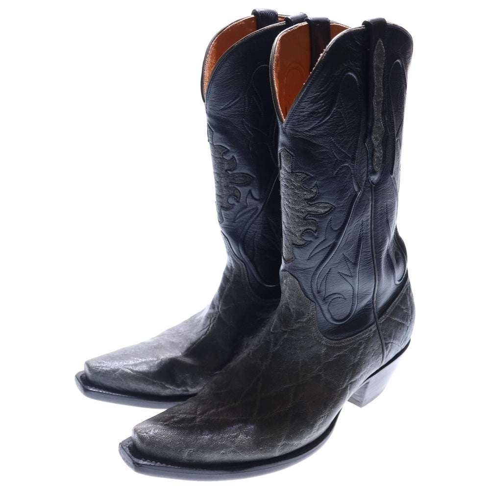 BLACK JACK(ブラックジャック) レザー切り替え エキゾチックレザー 象革 ウエスタンブーツ シューズ ブラック/グレー