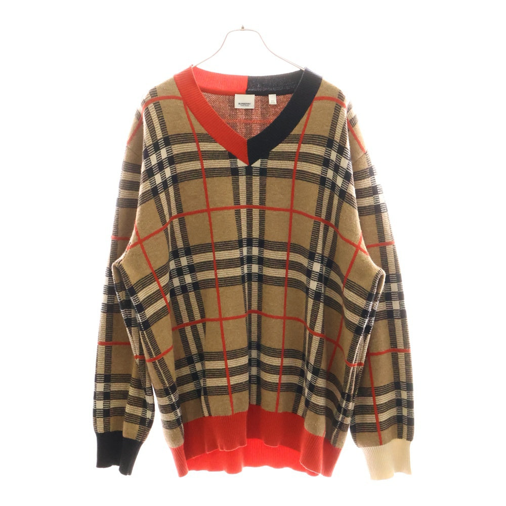 BURBERRY(バーバリー) 20SS Check Merio Wool Jacquard Sweater ノバチェック柄 ニット セーター ブラウン 8023664