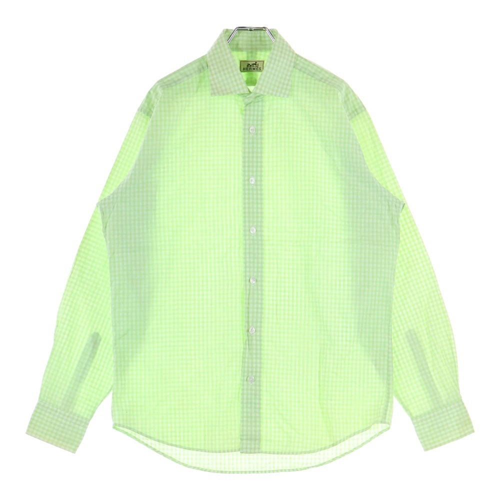 HERMES(エルメス) チェック柄 長袖シャツ カッターシャツ グリーン