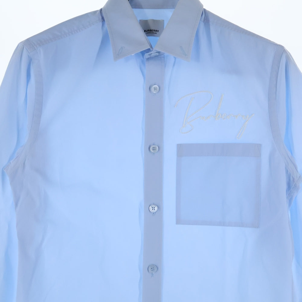 BURBERRY(バーバリー) ロゴ刺繍 長袖シャツ ライトブルー 8055627
