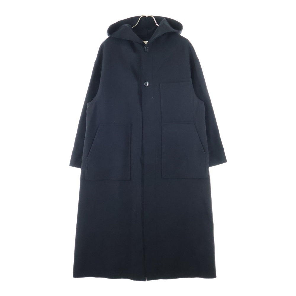 HYKE(ハイク) 24AW フードメルトンコート ウールロングコート ブラック 242-1748