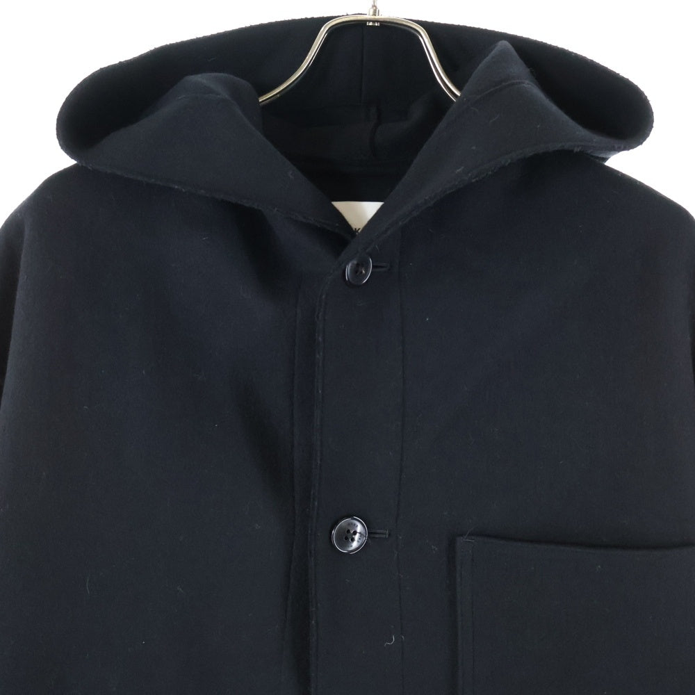 HYKE(ハイク) 24AW フードメルトンコート ウールロングコート ブラック 242-1748