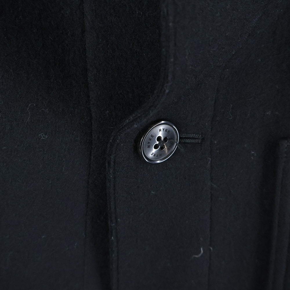 HYKE(ハイク) 24AW フードメルトンコート ウールロングコート ブラック 242-1748
