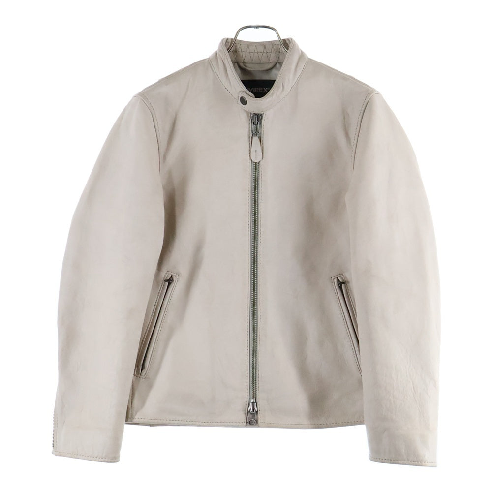 AVIREX(アヴィレックス) AGED LEATHER SINGLE RIDERS エイジド加工 シープベジタブルレザー 羊革 スタンドカラー シングルライダース レザージャケット ホワイト 783-2250012