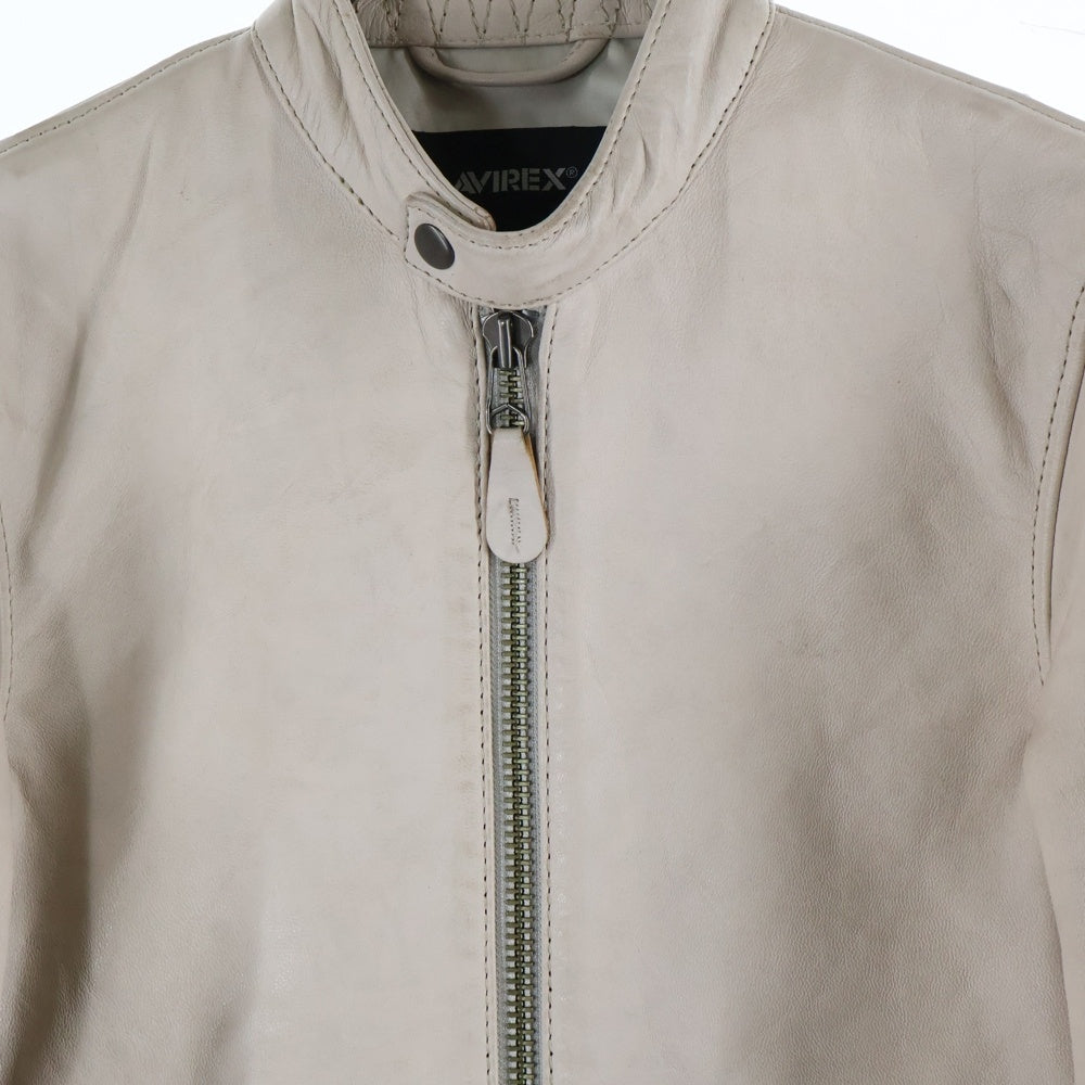 AVIREX(アヴィレックス) AGED LEATHER SINGLE RIDERS エイジド加工 シープベジタブルレザー 羊革 スタンドカラー シングルライダース レザージャケット ホワイト 783-2250012