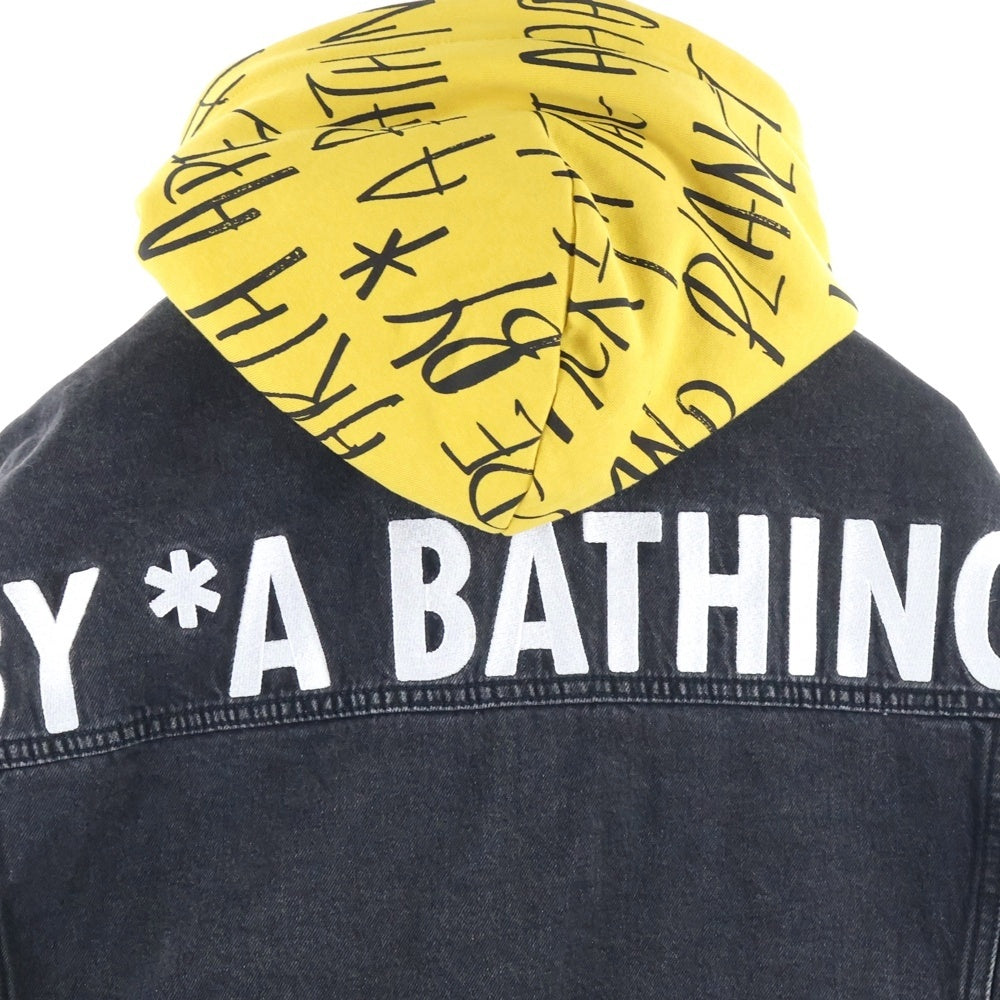 AAPE BY A BATHING APE(エーエイプバイアベイシングエイプ) Moonface Hooded Jacket ムーンフェイス フーデッドジャケット デニムジャケット フード ブラック/イエロー AAPLJM7447XXH