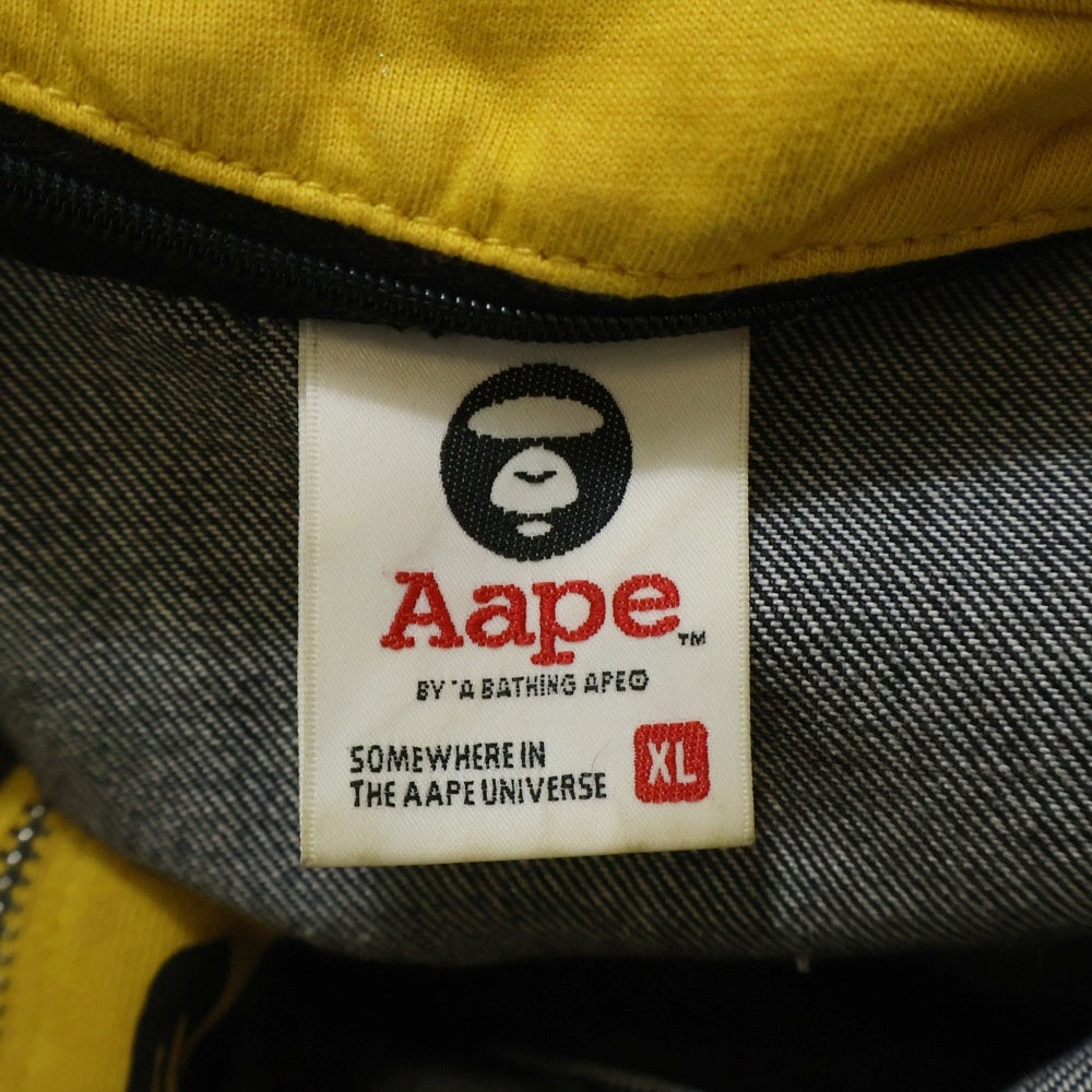 AAPE BY A BATHING APE(エーエイプバイアベイシングエイプ) Moonface Hooded Jacket ムーンフェイス フーデッドジャケット デニムジャケット フード ブラック/イエロー AAPLJM7447XXH