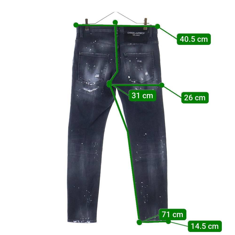 DSQUARED2(ディースクエアード) SKATER JEAN USED ダメージ加工 ペイント加工 スケーター ジーンズ デニム パンツ ブラック S74LB0997 S30503