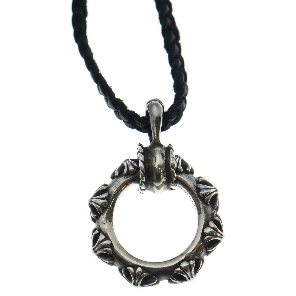 CHROME HEARTS(クロムハーツ) EWLP CROSS BAND アイウェアループ クロスバンド WITH レザーブレード ネックレストップ シルバー/ブラック
