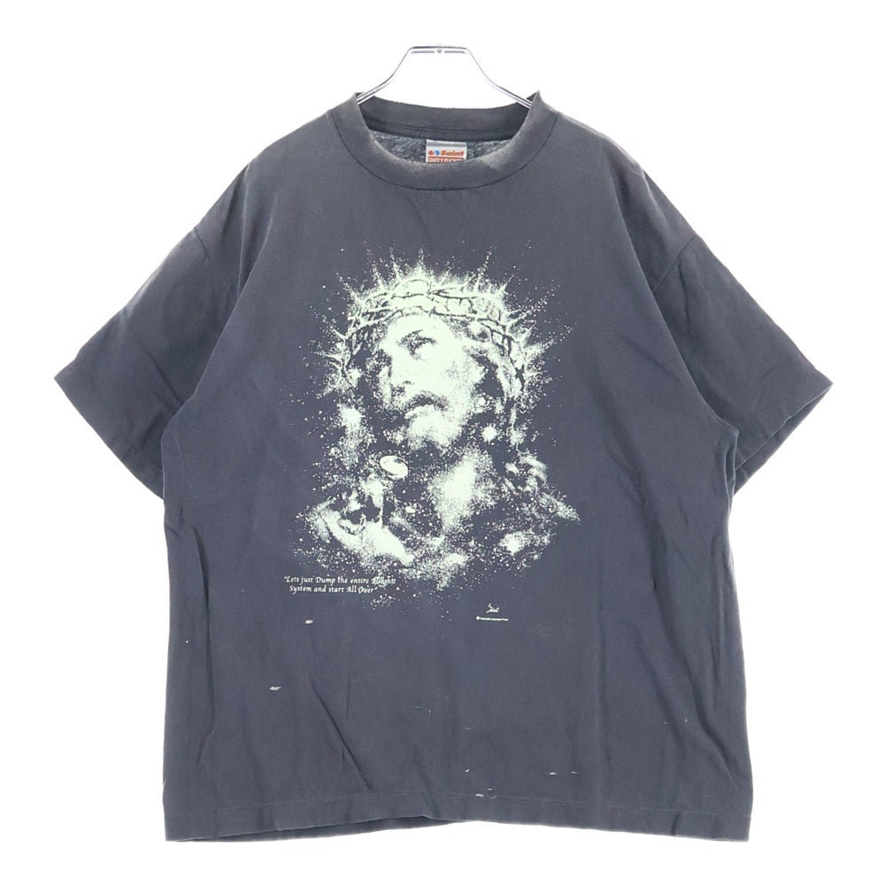 SAINT MICHAEL(セントマイケル) JESUS SS TEE ヴィンテージ加工 ジーザス プリント半袖Tシャツ ブラック SM-HR-0000-016