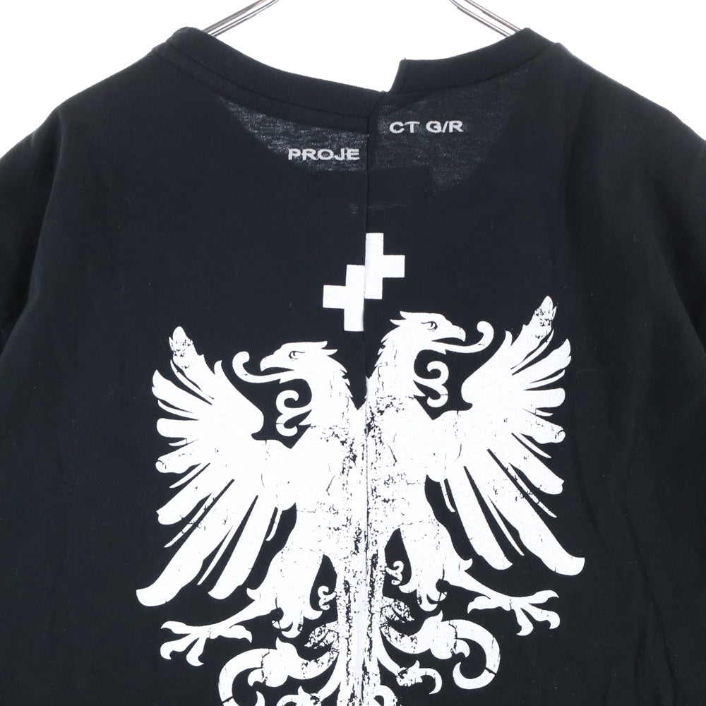 PROJECT G/R(プロジェクトジーアール) Tight Fit Split T-shirt プリント タイト フィット スピリッツ 半袖Tシャツ ブラック