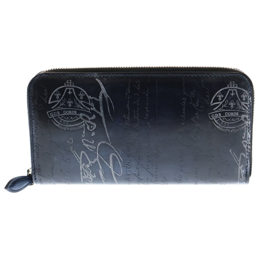 Berluti(ベルルッティ) カリグラフィ ラウンドファスナー イタウバ シルバーパティーヌ ロングウォレット 長財布 ネイビー