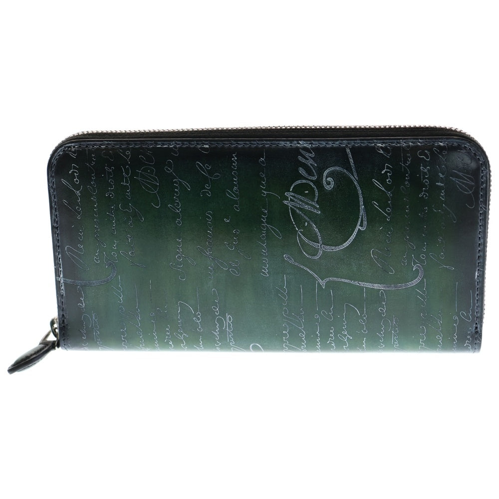Berluti(ベルルッティ) カリグラフィ ラウンドファスナー イタウバ シルバーパティーヌ ロングウォレット 長財布 グリーン