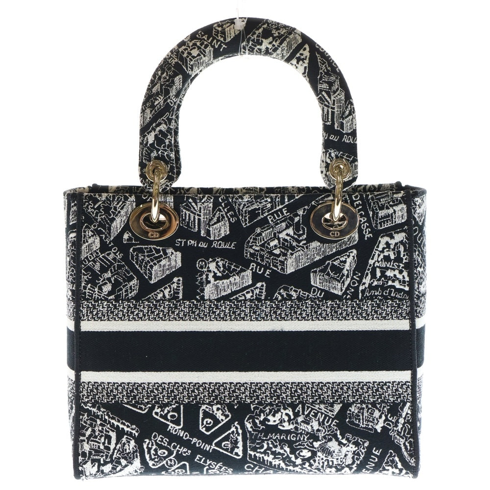 Christian Dior(クリスチャンディオール) Lady D-Lite Plan de Paris レディ ディーライト ミディアム プランドゥパリス チャーム付きハンドバッグ ブラック/ホワイト