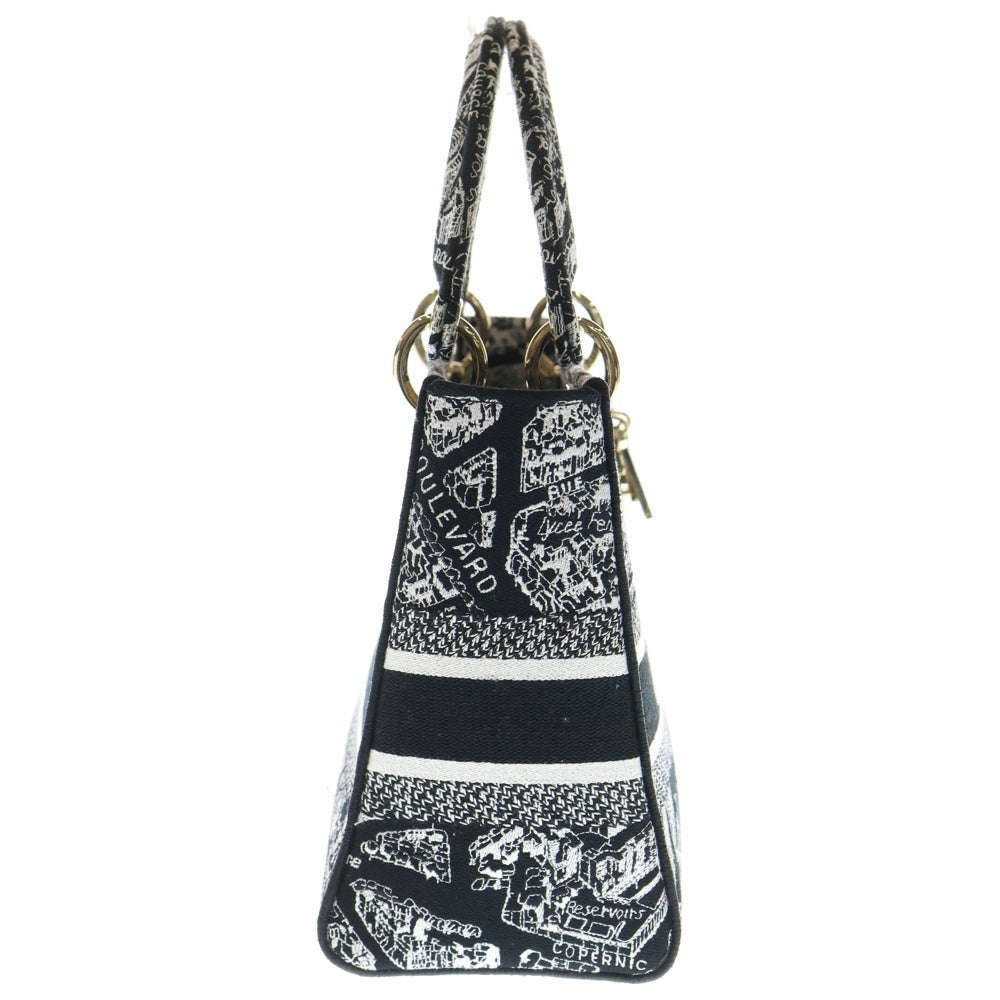 Christian Dior(クリスチャンディオール) Lady D-Lite Plan de Paris レディ ディーライト ミディアム プランドゥパリス チャーム付きハンドバッグ ブラック/ホワイト