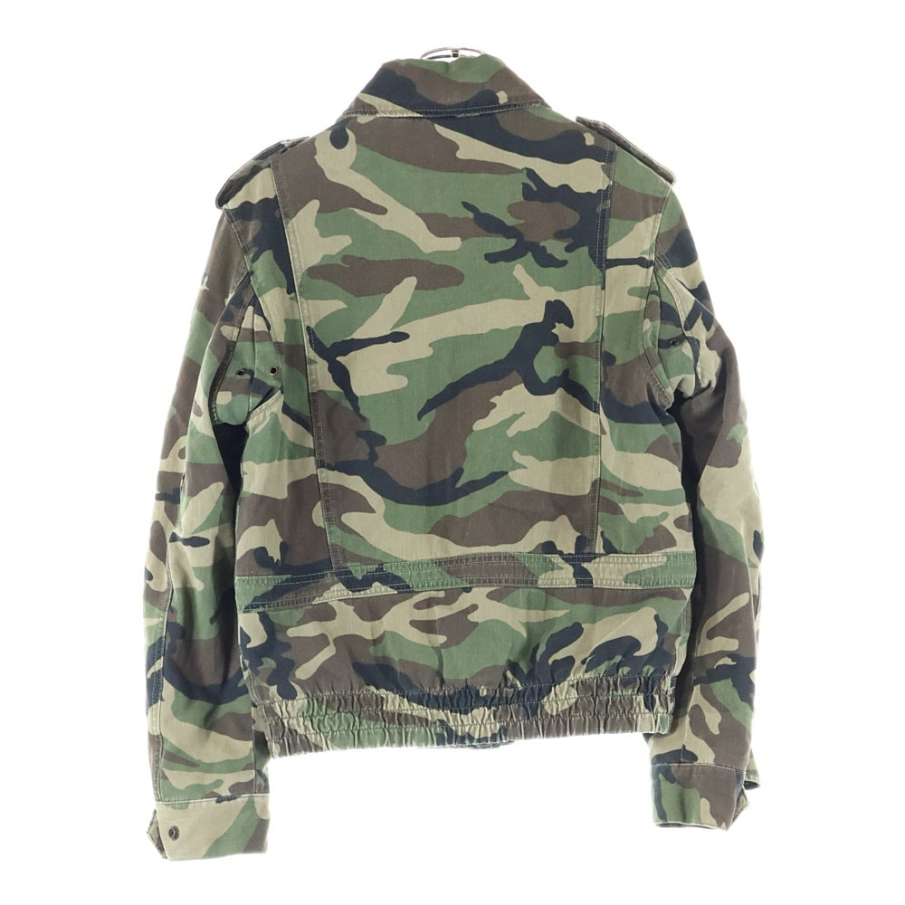SAINT LAURENT PARIS(サンローランパリ) 19AW ダメージ加工 裏ムートン ミリタリージャケット カモ柄 グリーン/カーキ 585312 YZ863