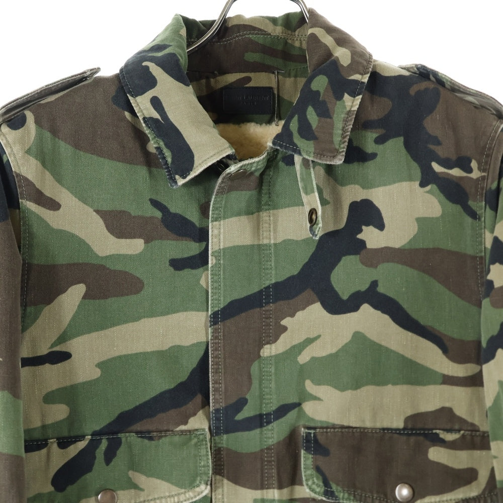 SAINT LAURENT PARIS(サンローランパリ) 19AW ダメージ加工 裏ムートン ミリタリージャケット カモ柄 グリーン/カーキ 585312 YZ863