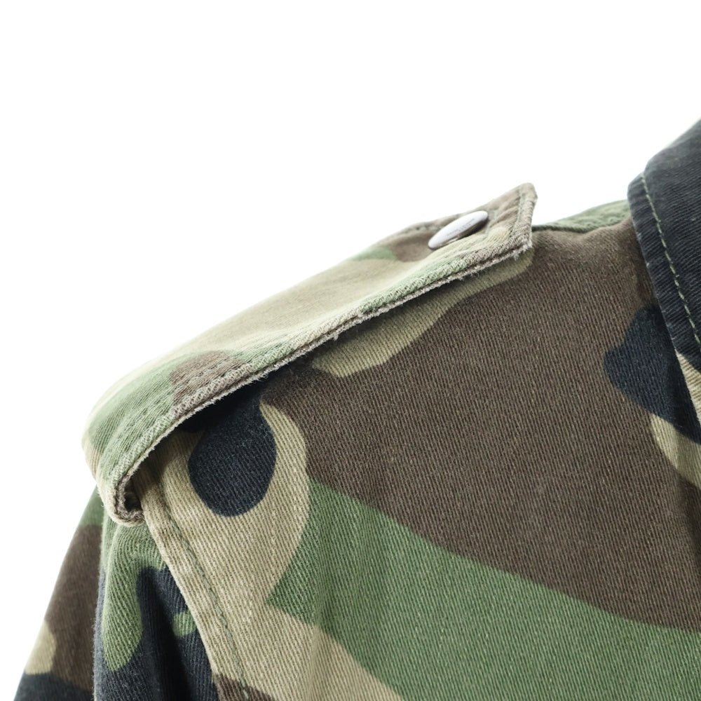 SAINT LAURENT PARIS(サンローランパリ) 19AW ダメージ加工 裏ムートン ミリタリージャケット カモ柄 グリーン/カーキ 585312 YZ863