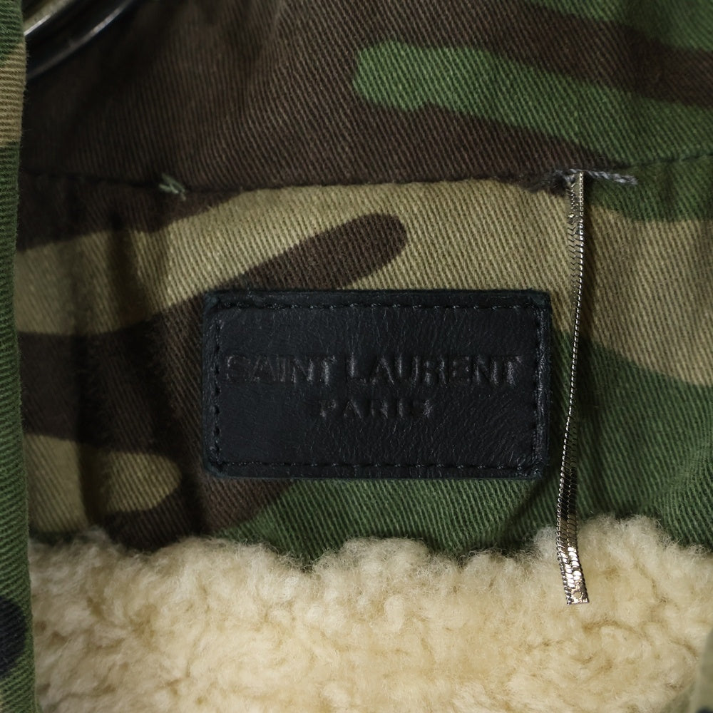 SAINT LAURENT PARIS(サンローランパリ) 19AW ダメージ加工 裏ムートン ミリタリージャケット カモ柄 グリーン/カーキ 585312 YZ863