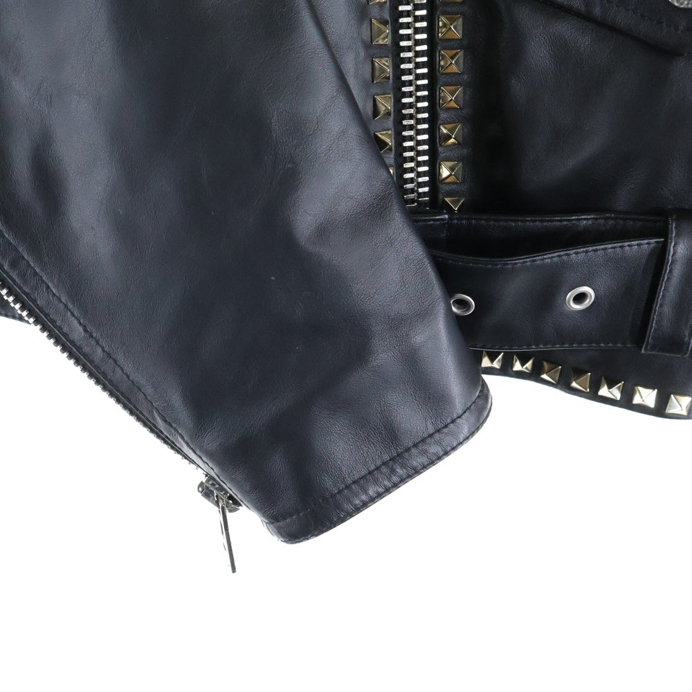 VALENTINO(ヴァレンティノ) ロックスタッズ 中綿 WZIP レザー ダブルライダースジャケット ブラック NV3NA05P4D3