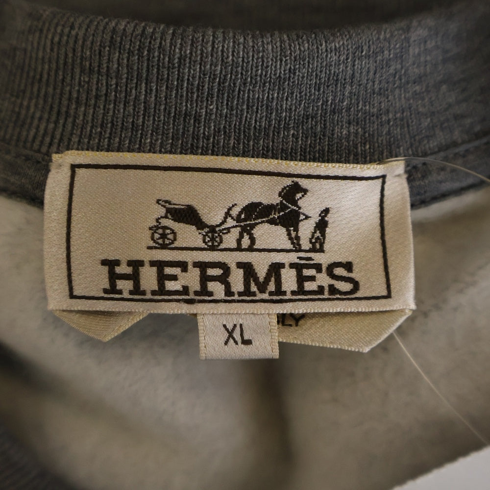 HERMES(エルメス) Metallerie au Carre レザー フロントロゴ 半袖 スウェットシャツ グレー