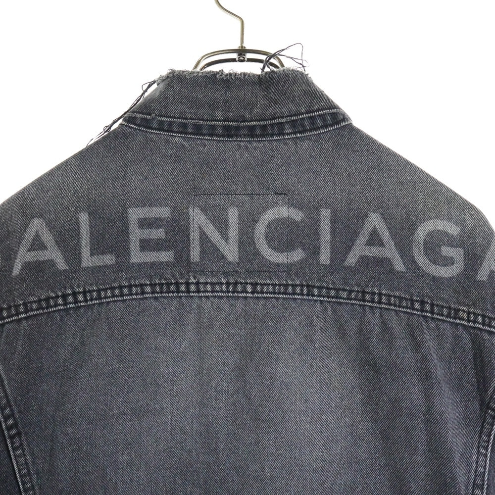 BALENCIAGA(バレンシアガ) 17AW ダメージ加工 バックロゴ クラッシュデニム ジャケット ブラック/グレー 493609 TXE11