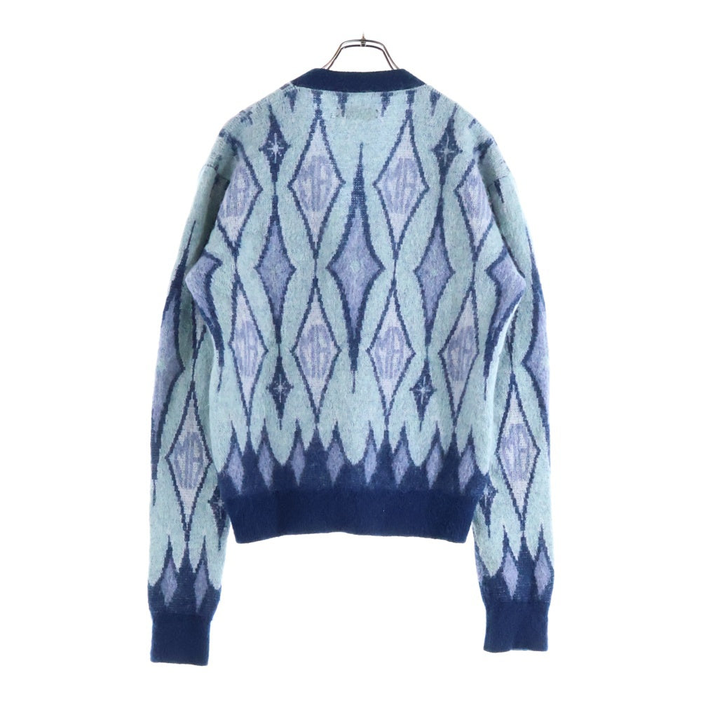 AMIRI(アミリ) ARGYLE MOHAIR CARDIGAN アーガイルチェック総柄 モヘヤ混 ニット カーディガン ブルー