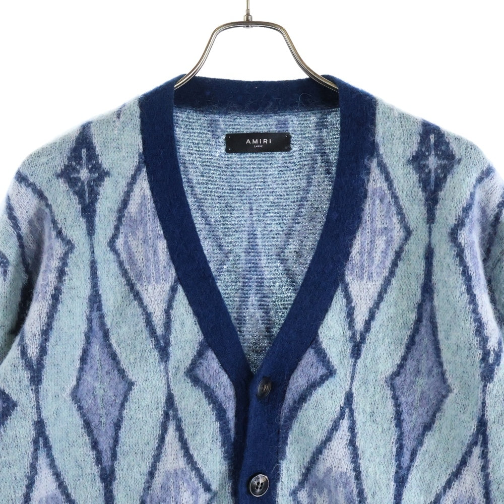 AMIRI(アミリ) ARGYLE MOHAIR CARDIGAN アーガイルチェック総柄 モヘヤ混 ニット カーディガン ブルー