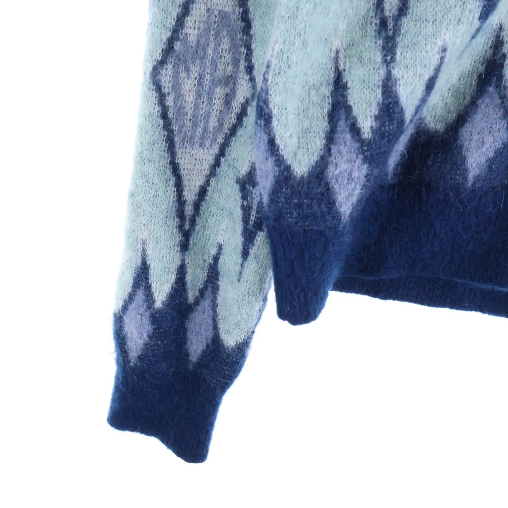 AMIRI(アミリ) ARGYLE MOHAIR CARDIGAN アーガイルチェック総柄 モヘヤ混 ニット カーディガン ブルー