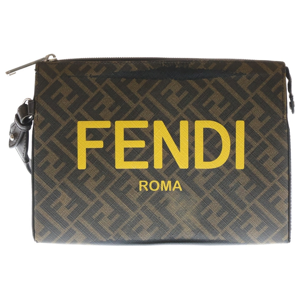 FENDI フェンディ ズッカ柄 ロゴ セカンドバッグ クラッチバッグ ブラウン レザー 7VA564 AJJ4 FENDI(フェンディ) ズッカ柄 ロゴ セカンドバッグ クラッチバッグ