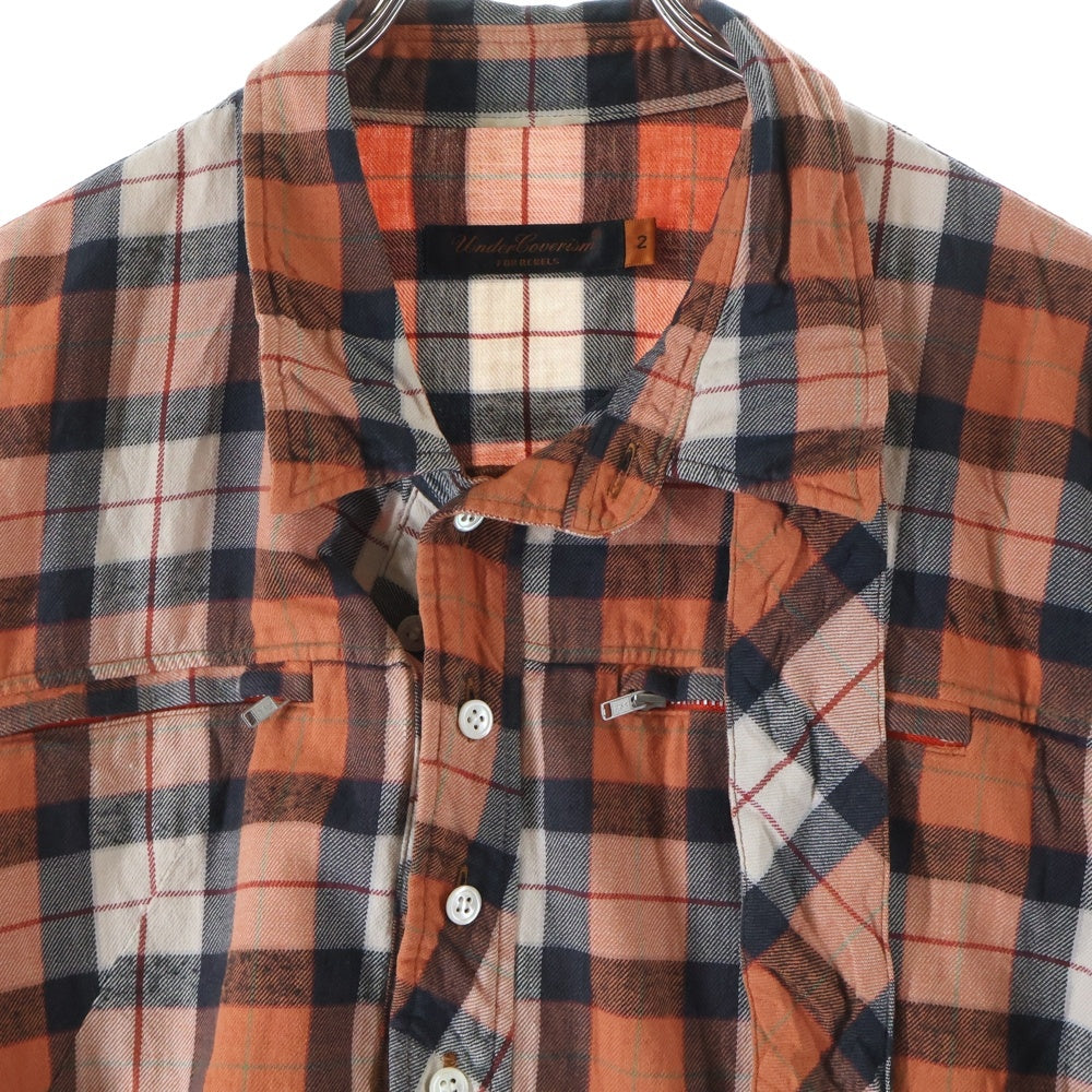 UNDERCOVER(アンダーカバー) 襟デザイン チェック柄 コットン長袖シャツ オレンジ調 6A222-SH1