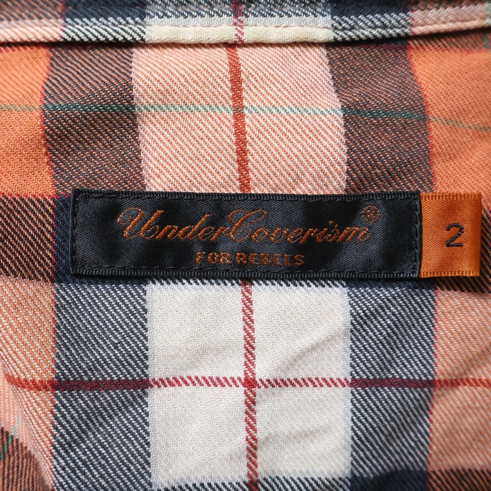 UNDERCOVER(アンダーカバー) 襟デザイン チェック柄 コットン長袖シャツ オレンジ調 6A222-SH1