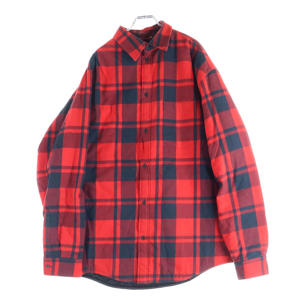 BALENCIAGA(バレンシアガ) 21AW Oversized Flannel キルティング フランネル長袖シャツ レッド/ブラック 662979