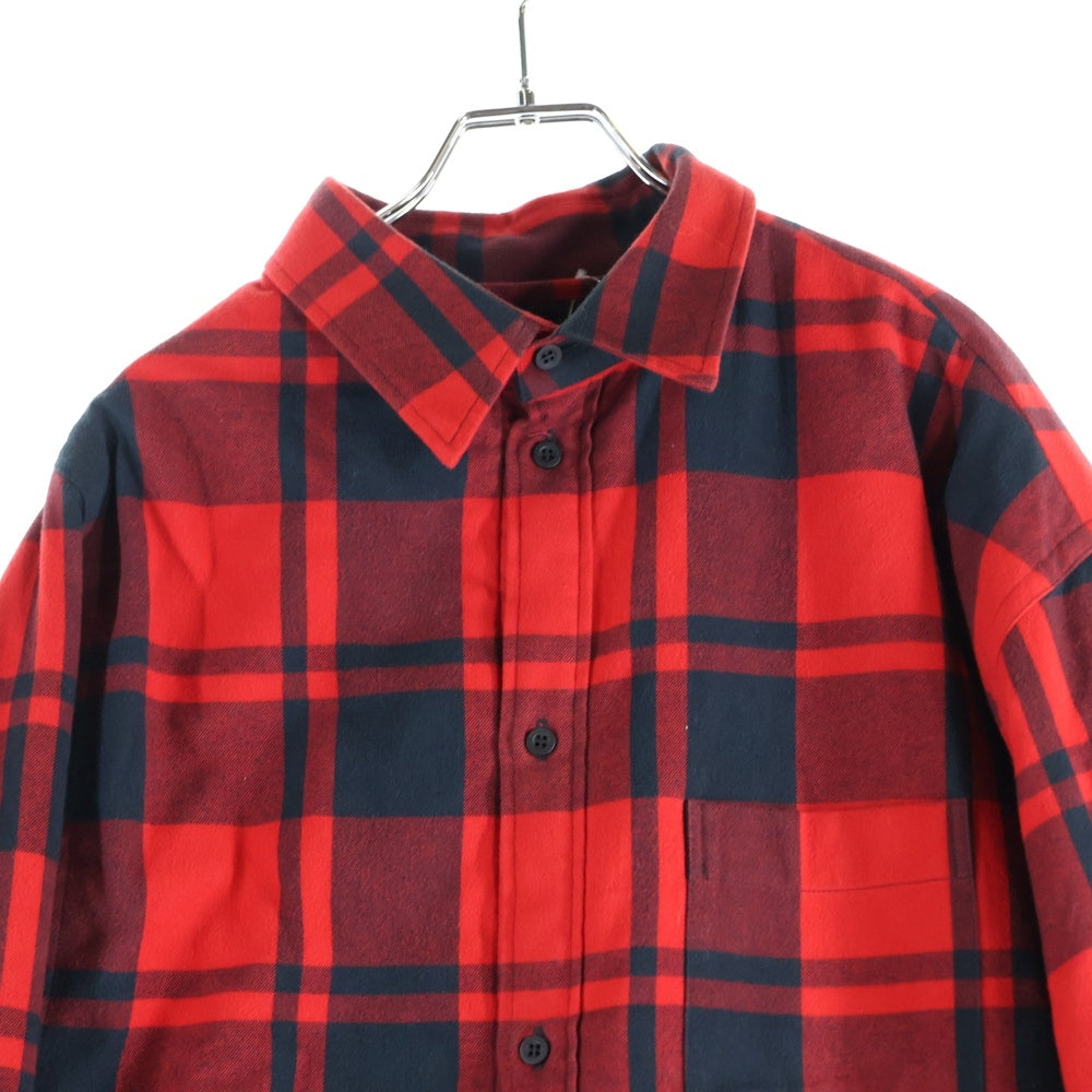 BALENCIAGA(バレンシアガ) 21AW Oversized Flannel キルティング フランネル長袖シャツ レッド/ブラック 662979