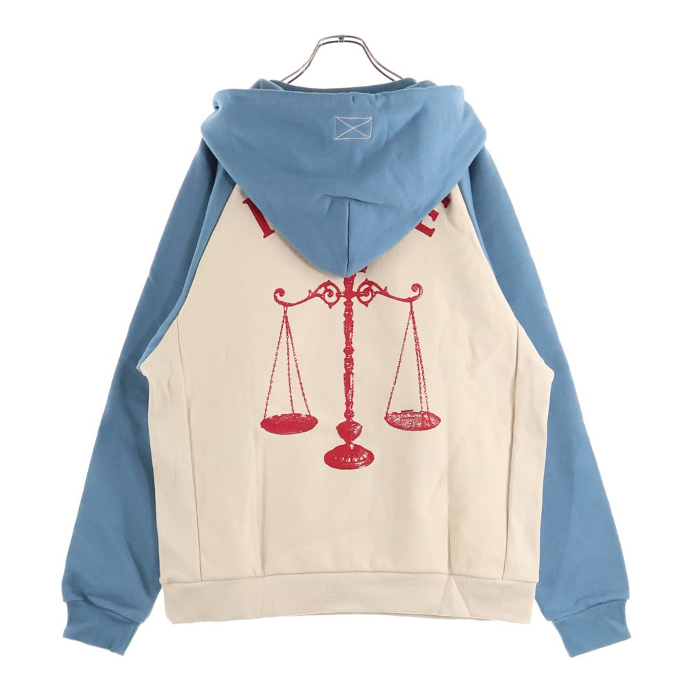 MLVINCE(メルヴィンス) scales logo raglan hoodie ロゴ プルオーバーフーディーパーカー ベージュ/ブルー
